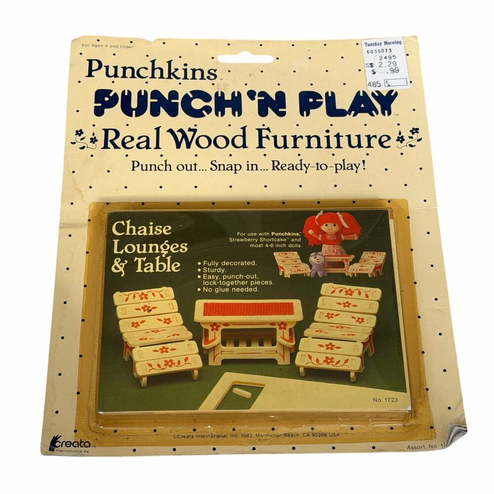Vintage Punchkins Real Wood Furniture Chaise Lounges & Table Punch N Play NOS
